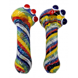 5" Rainbow Twisted Ribbon Multi Marble Spoon Hand Pipe (Pack of 2) - [DJ602]
